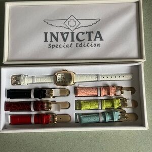 Invicta Special Edition Gold Watch with 7  Colorful Straps NIB